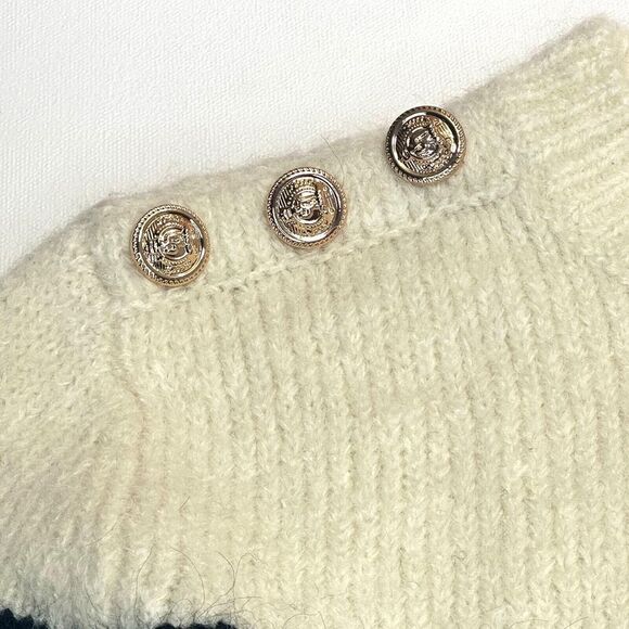 Zara Women's White and Navy Jumper with Bottons size M 99% wool - Picture 3 of 10